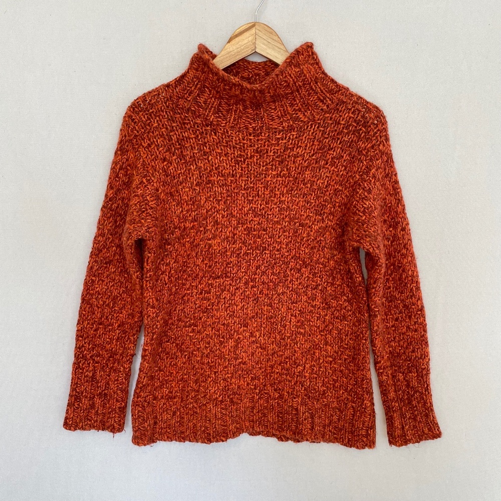 TALBOTS Petite Medium Mock Neck Orange Marled Wool Blend Knit Sweater